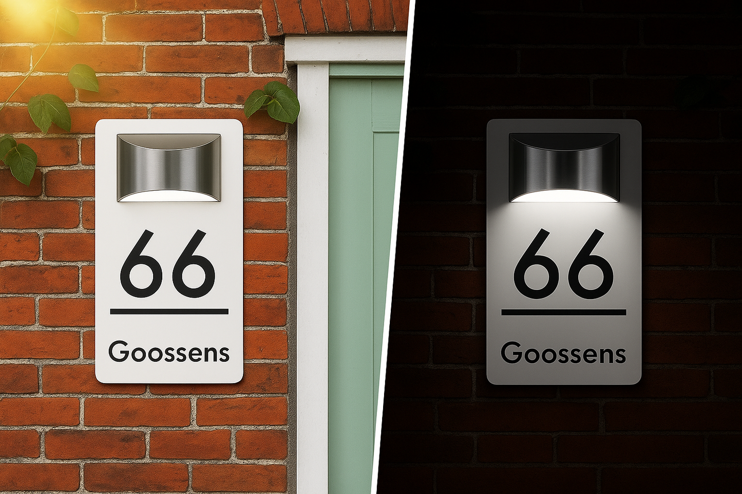 Duurzaam rechthoekig huisnummerbord met solarverlichting – helder zichtbaar, dag en nacht
