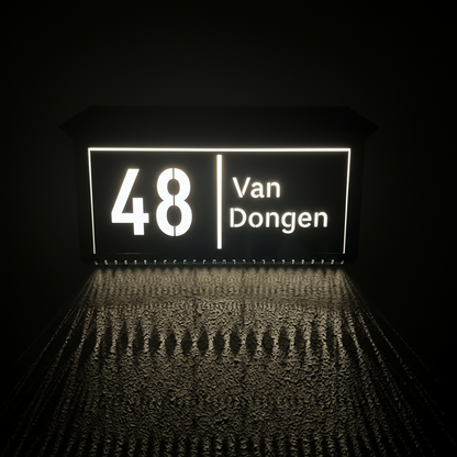 Modern huisnummerbord met solarverlichting – volledig personaliseerbaar