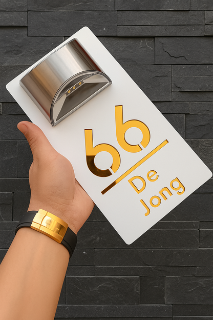 Duurzaam rechthoekig huisnummerbord met solarverlichting – helder zichtbaar, dag en nacht